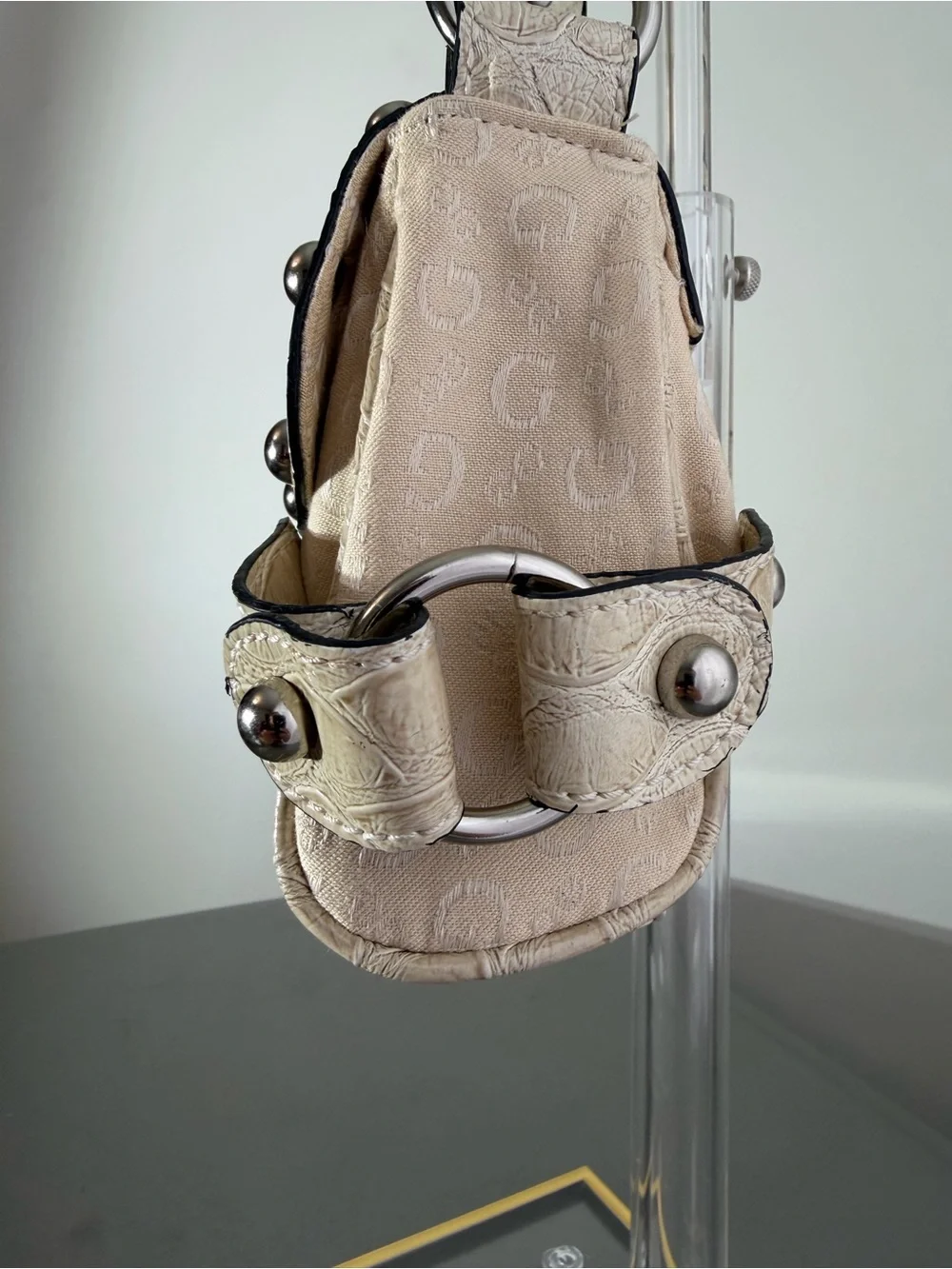 GUESS Cream Studded Logo Shoulder Bag #Y2K